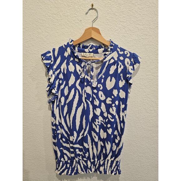 Indigo Rose blue pattern blouse sz Medium - Picture 1 of 3